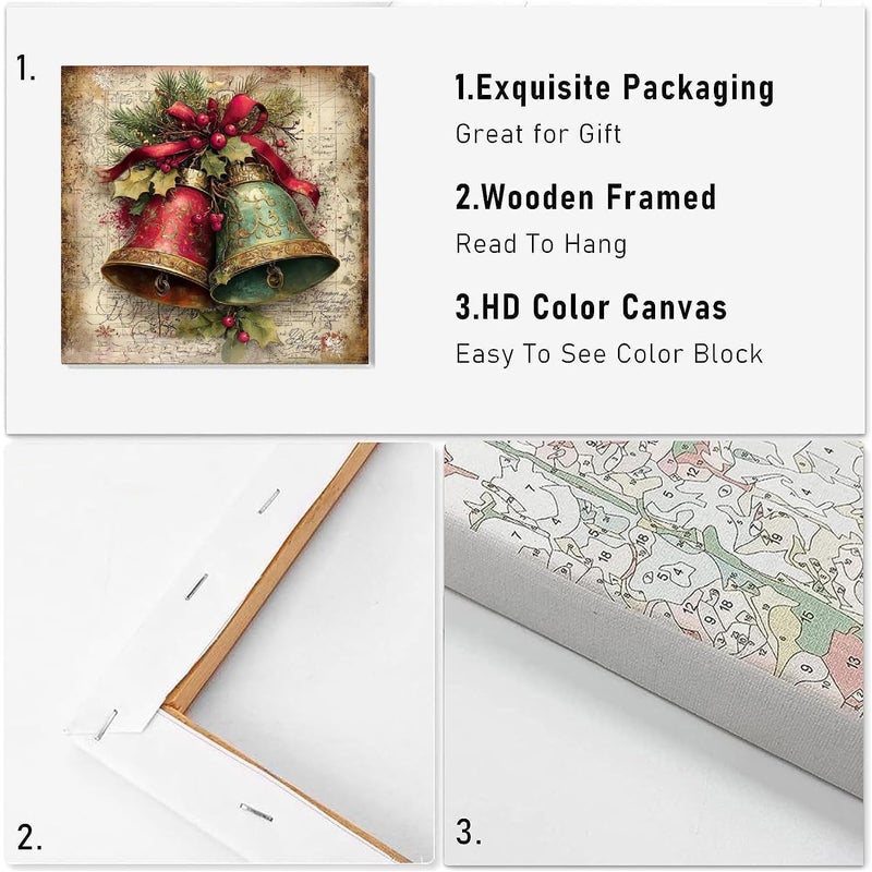 VIGEGU Christmas Paint by Numbers Kit for Adults with Framed,Christmas Bell Paint by Number DIY Adult Paint by Number Kits for Wall Decor 12x12in - Image 5
